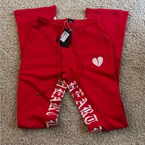 Kids Red Sweatpants with Heart Design